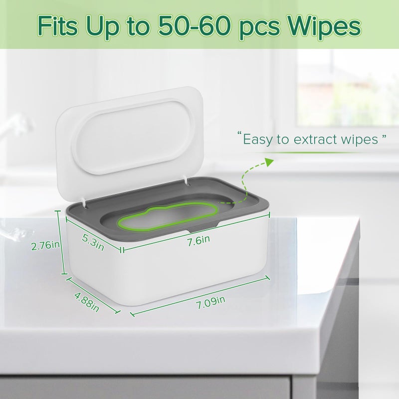 Flenpptly Baby Wipes Dispenser, Wipes Case Baby Wipe Holder Keeps Wipes Fresh, Non-Slip, Easy Open & Close (Gray) - Image 2